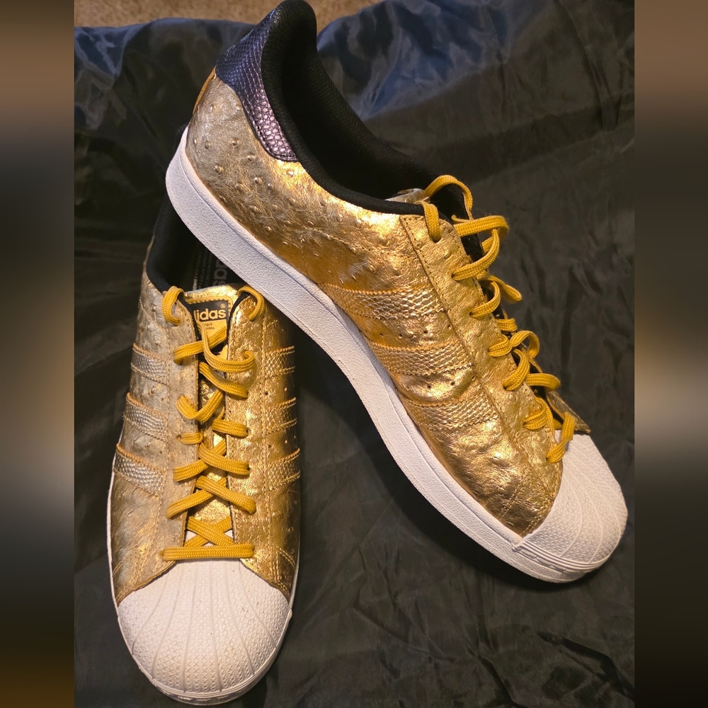 Adidas Superstars Gold Ostrich Leather Sneakers Sz 13